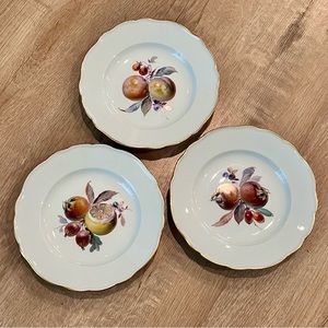 19th C. Antique Meissen Germany 6”‎ Plates Hand Painted Fruits Gold Trim 3 PCs